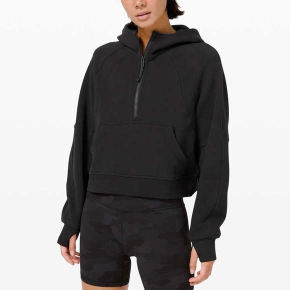 Lululemon Scuba Oversized Half-Zip Hoodie Black Cotton Fleece Sz M/L - Picture 1 of 15